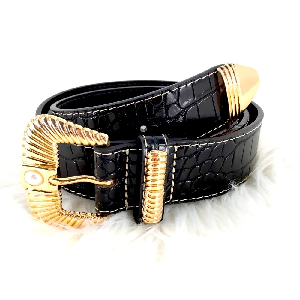ASOS Design Shiny Black Croc Waist/Hip Belt